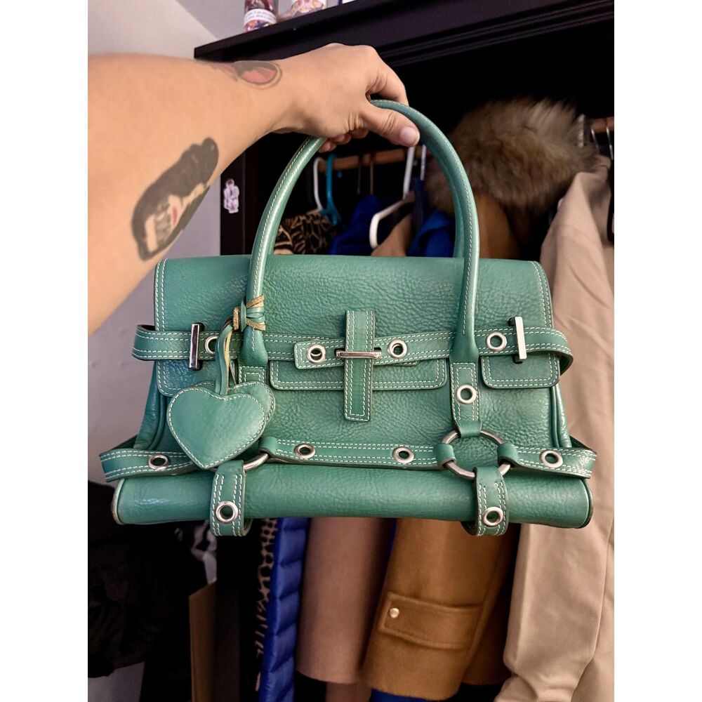 Luella Gisele Teal Green Leather Satchel | Y2K Heart Charm Bag